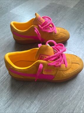 Puma Kids Orange Sneakers with Pink Accents